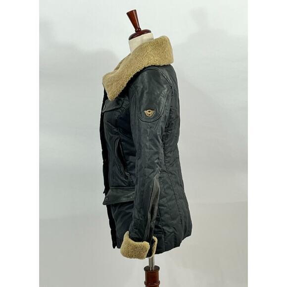 MATCHLESS London Sz 40 XS S Black Waxed Shearling Trim Lined Jacket Coat Sheffie - Picture 4 of 16